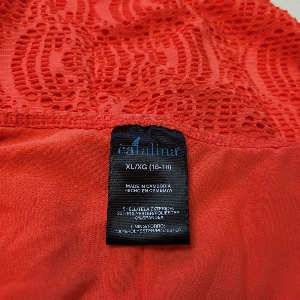 Catalina Swimsuit Orange Lace Overlay Classic One Piece Adjustable Straps Sz XL - Picture 6 of 7